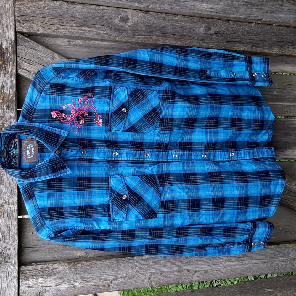 Western Blue Plaid with Crystal Snaps